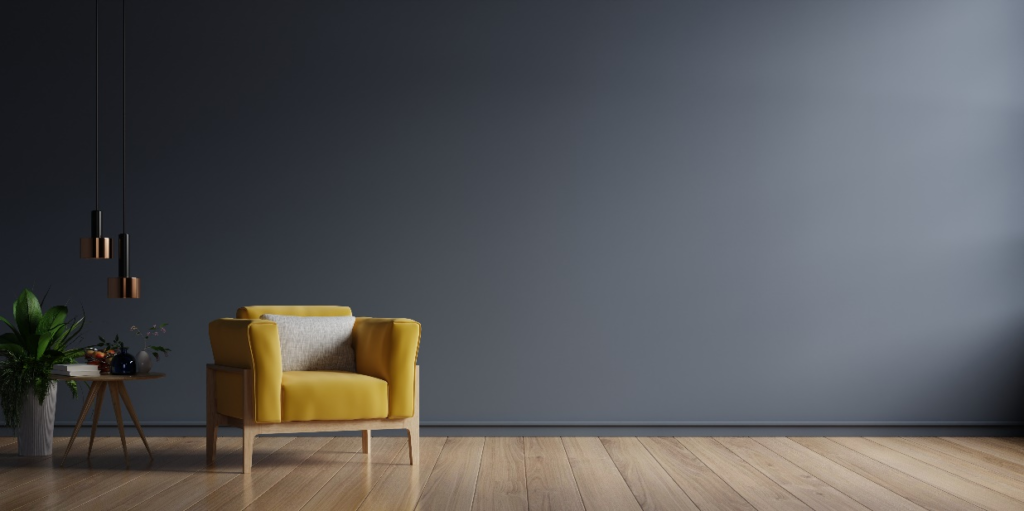 Dark walls and yellow armchair